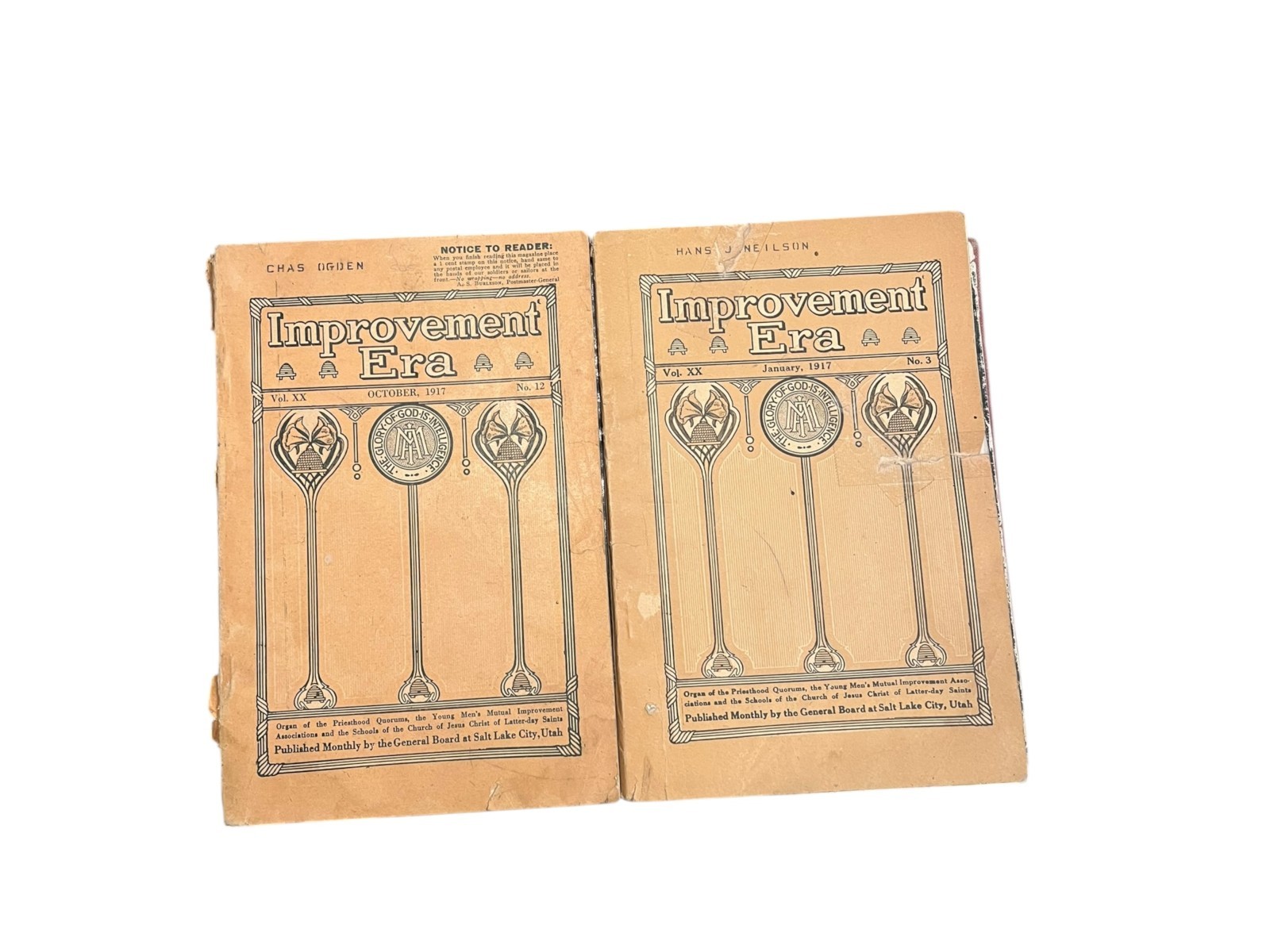 1917 Improvement Era LDS Mormon Magazine Lot 2 Issues Jan Jul Vol XX WWI Era