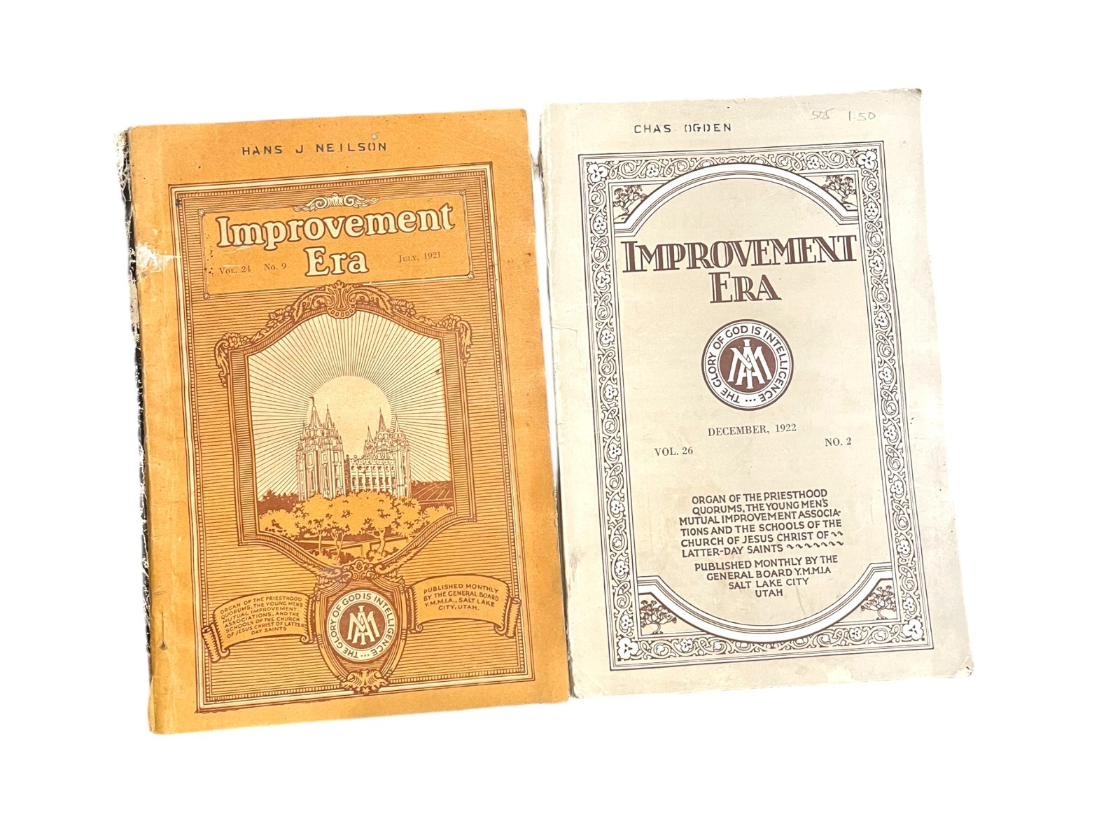 1921-1922 Improvement Era LDS Mormon Magazine Lot 2 Issues Vol XXI 26 Post WWI