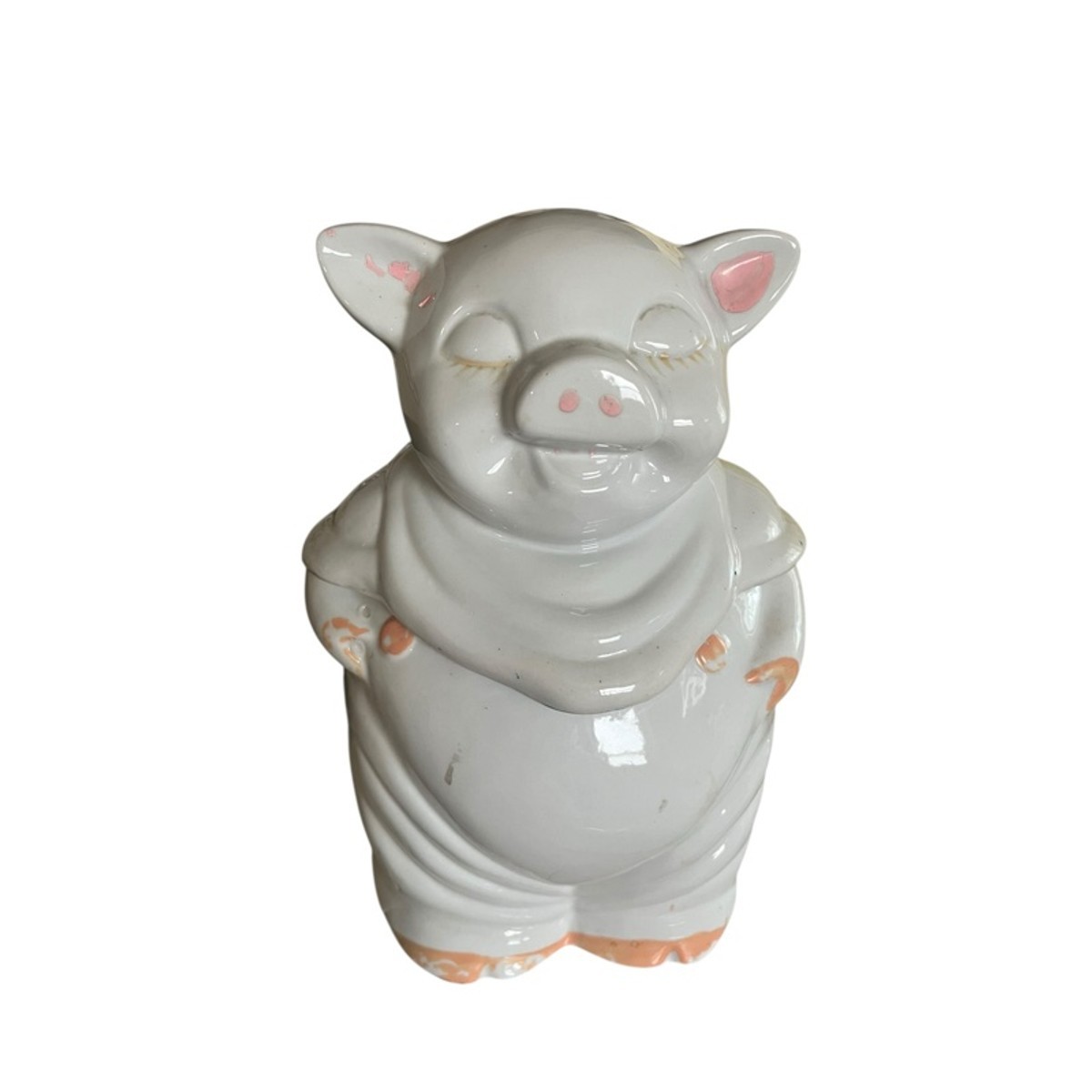 Shawnee Smiley Pig Cookie Jar with Blue Scarf