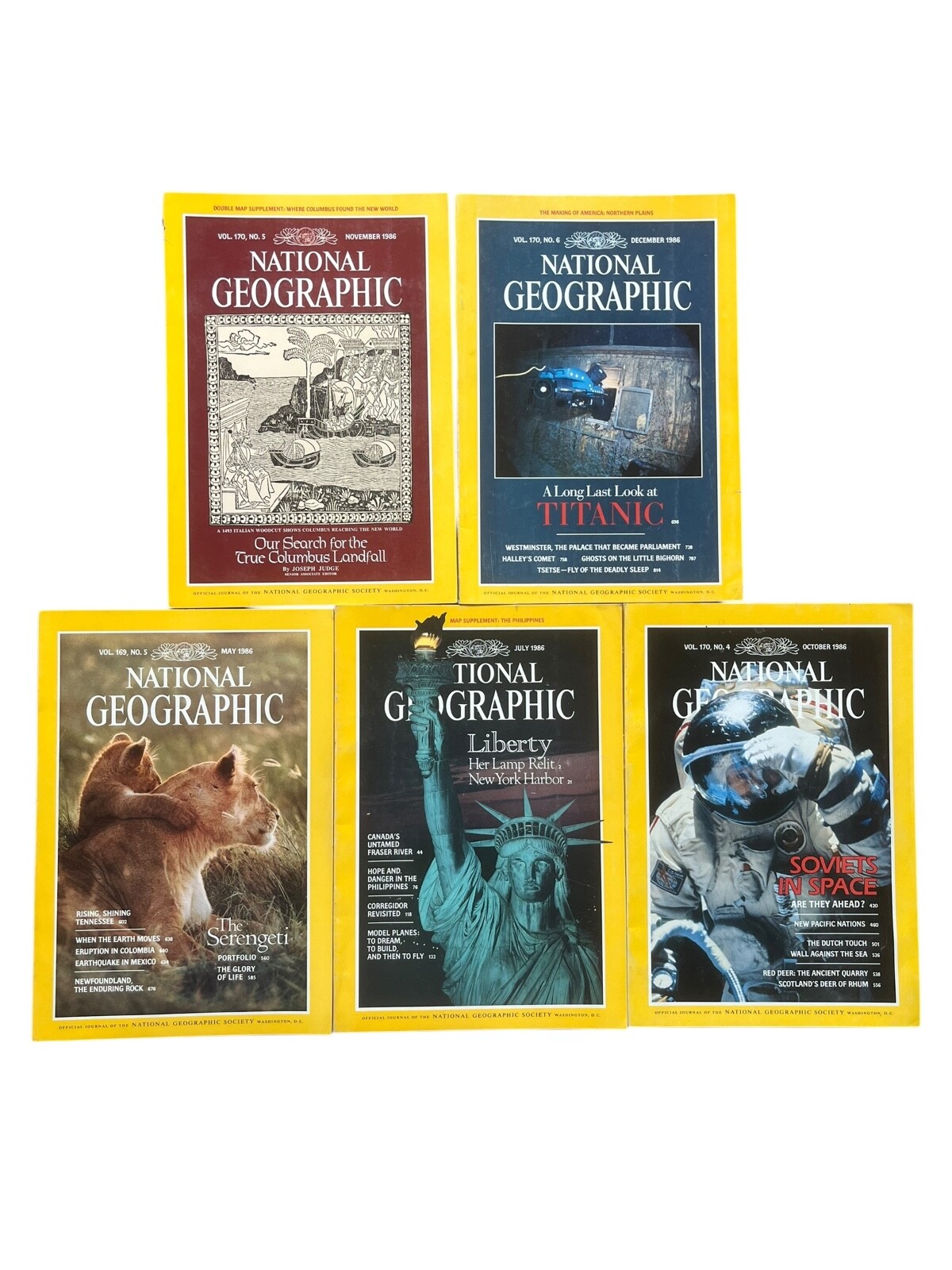 Lot of Vintage 1986 NATIONAL GEOGRAPHIC Magazines May, July, Oct., Nov., Dec.