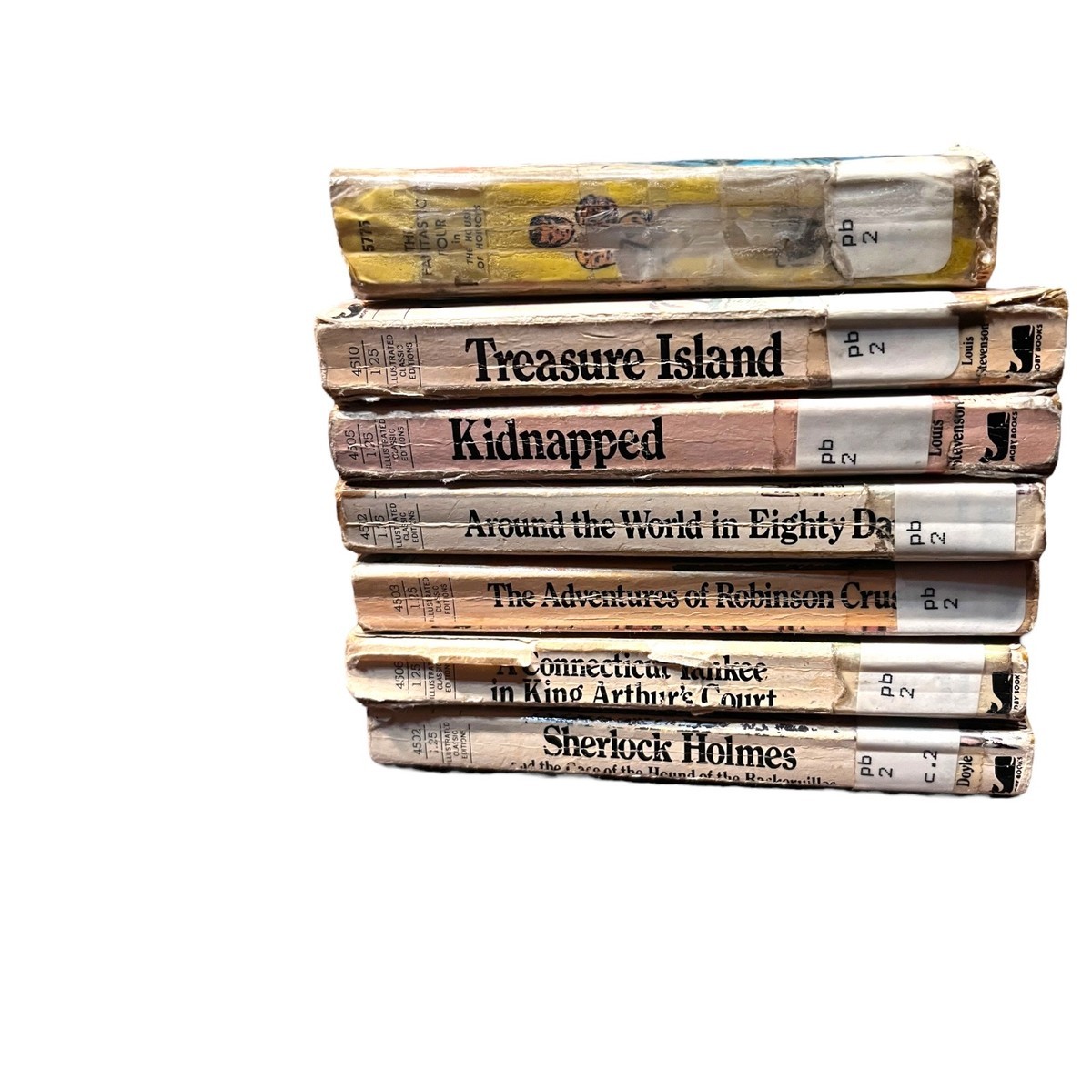 Vintage Paperback Classics Lot 7 Books Ex-Library Stevenson Doyle Twain Verne Cr