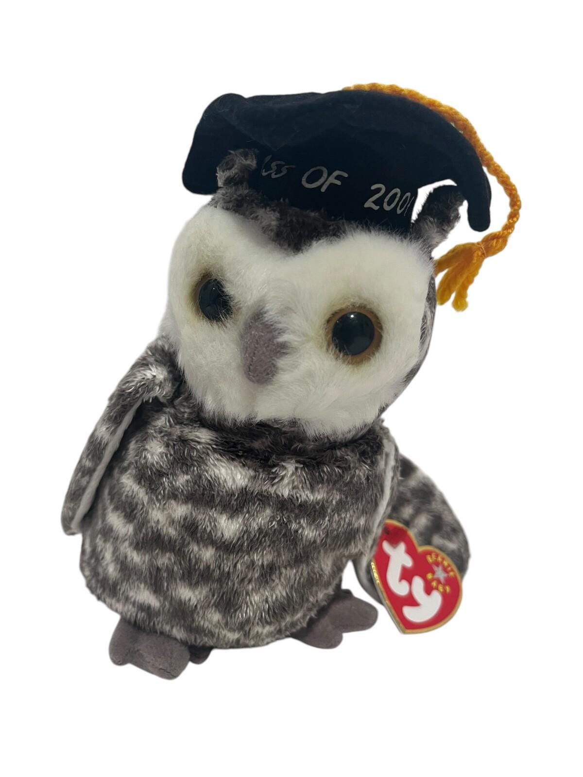 Ty beanie baby - smart 2001 graduation owl 7" stuffed plush tags retired new